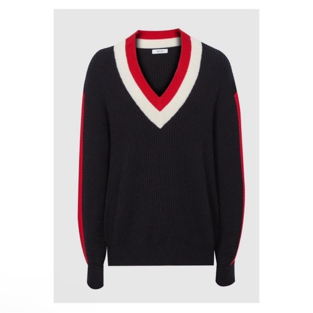 New! REISS London Striped Color Block Wool Blend Sweater - Picture 2 of 12